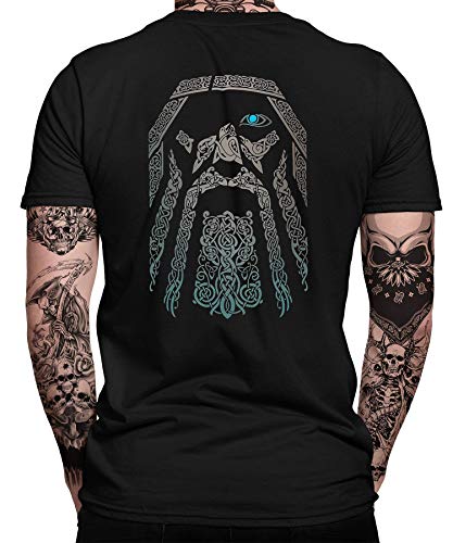 Runen Wikinger Viking Valhalla Odin Thor Nordmann Wolf Nordische Mythologie Skal Norse B Herren Männer T-Shirt | Schwarz | L | Beidseitig von Quattro Formatee