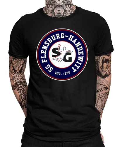 SG Flensburg-Handewitt - Handball Teams Bundesliga Mannschaft HBL Deutscher Handballbund DHB Handballspieler Fans Herren Männer T-Shirt | Schwarz | M von Quattro Formatee