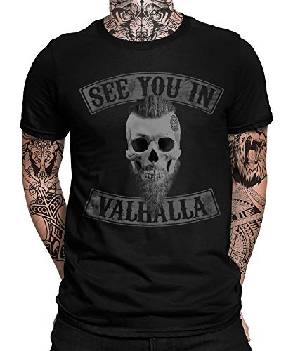 See You in Valhalla Wikinger Viking Odin Thor Nordmann Wolf Nordische Mythologie Skal Norse D Herren Männer T-Shirt | Schwarz | L von Quattro Formatee