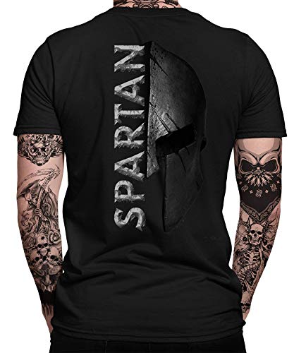 Spartan Helm Fitness Sport Kleidung Krieger Warrior Gym Performance Training Bodybuilding Muscle-Shirt Kampfsport Athletic Sparta Herren Männer T-Shirt Rücken von Quattro Formatee