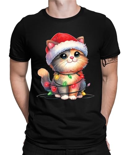 Süße Katze Lichterkette - Weihnachten Nikolaus Herren Männer T-Shirt von Quattro Formatee