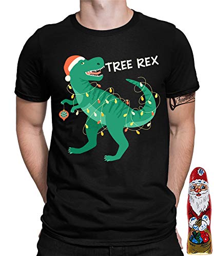 Tree Rex T-Rex mit leckerer Weihnachtsschokolade - Weihnachten Merry Christmas Ugly X-Mas Dinosaurier Dino Herren Männer T-Shirt | Schwarz | M von Quattro Formatee