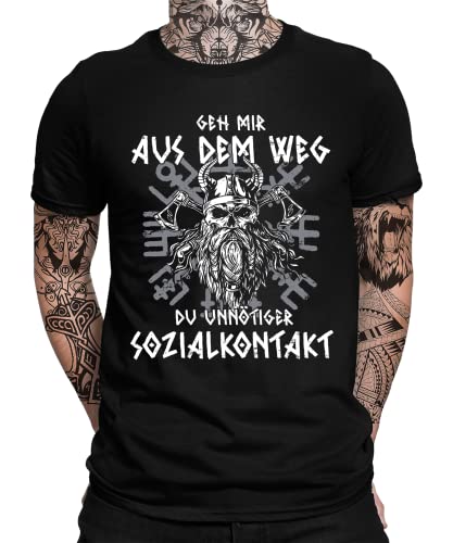 Valhalla - Met Trinken aus den Schädeln Seiner Feinde - Wikinger Viking Nordmann Nordische Mythologie Berserker Norse Valknut Wodan Herren Männer T-Shirt | Schwarz | 3XL von Quattro Formatee