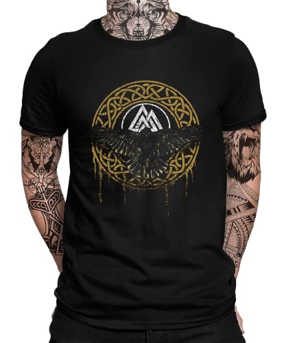 Valhalla - Rabe Valknut Runen - Wikinger Viking Nordmann Nordische Mythologie Berserker Norse Wodan Mjölnir Herren Männer T-Shirt | Schwarz | XXL von Quattro Formatee