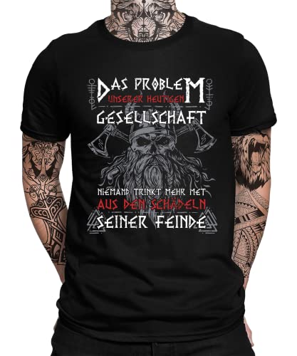 Valhalla - Wikinger Viking Berserker Norse Valknut Wodan Nordmann Wodan Odin Herren Männer T-Shirt | Schwarz | 3XL von Quattro Formatee