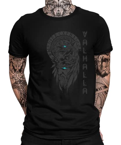 Valhalla - Wikinger Viking Berserker Norse Valknut Wodan Nordmann Wodan Odin Herren Männer T-Shirt | Schwarz | L von Quattro Formatee