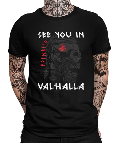 Valhalla - Wikinger Viking Berserker Norse Valknut Wodan Nordmann Wodan Odin Herren Männer T-Shirt | Schwarz | L von Quattro Formatee