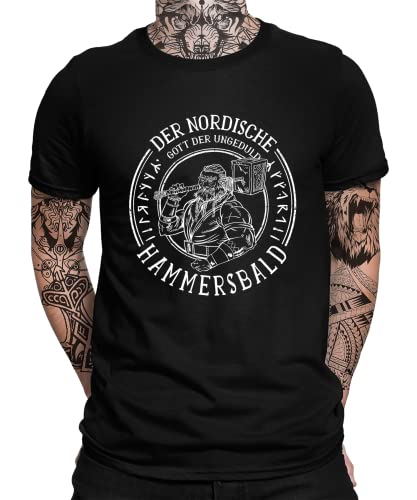 Valhalla - Wikinger Viking Berserker Norse Valknut Wodan Nordmann Wodan Odin Männer & Frauen T-Shirt | Schwarz | 3XL von Quattro Formatee