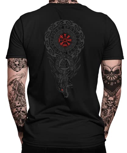 Valhalla - Wikinger Viking Berserker Norse Valknut Wodan Nordmann Wodan Odin Mjölnir Vegvisir Yggdrasil Herren Männer T-Shirt | Schwarz | 3XL von Quattro Formatee