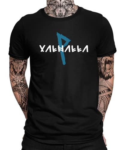 Valhalla - Wikinger Viking Berserker Norse Valknut Wodan Nordmann Wodan Odin Mjölnir Vegvisir Yggdrasil Herren Männer T-Shirt | Schwarz | 3XL von Quattro Formatee