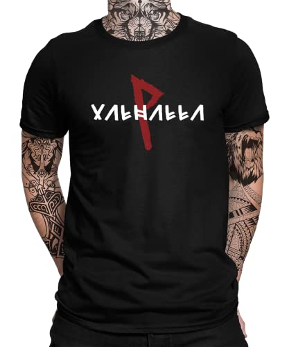 Valhalla - Wikinger Viking Berserker Norse Valknut Wodan Nordmann Wodan Odin Mjölnir Vegvisir Yggdrasil Herren Männer T-Shirt | Schwarz | L von Quattro Formatee