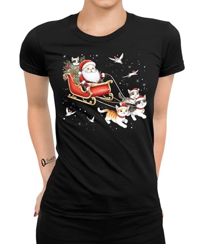 Weihnachtsschlitten Katzen - Weihnachten Nikolaus Frauen Damen T-Shirt von Quattro Formatee