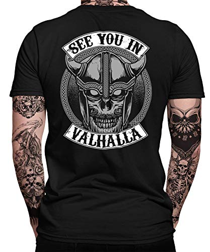 Wikinger Viking Valhalla Odin Thor Nordmann Wolf Nordische Mythologie Skal Norse Frauen Damen T-Shirt Rücken von Quattro Formatee