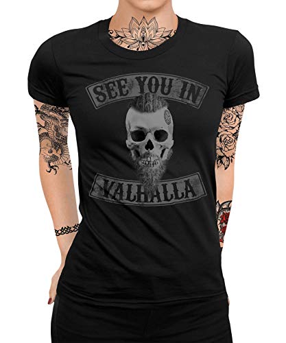 Wikinger Viking Valhalla Odin Thor Nordmann Wolf Nordische Mythologie Skal Norse Frauen Damen T-Shirt von Quattro Formatee