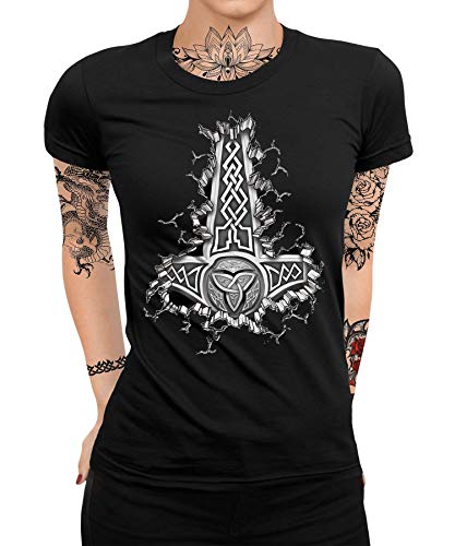 Wikinger Viking Valhalla Odin Thor Nordmann Wolf Nordische Mythologie Skal Norse Frauen Damen T-Shirt von Quattro Formatee