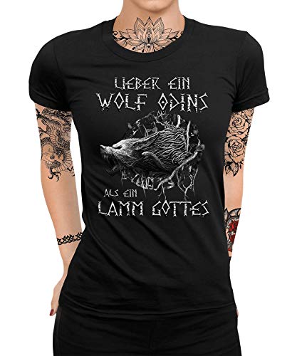 Wikinger Viking Valhalla Odin Thor Nordmann Wolf Nordische Mythologie Skal Norse Frauen Damen T-Shirt von Quattro Formatee