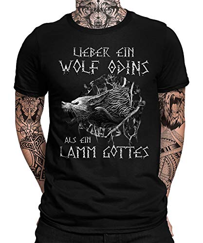 Wolf Odins Wikinger Viking Valhalla Odin Thor Nordmann Wolf Nordische Mythologie Skal Norse D Herren Männer T-Shirt | Schwarz | XL von Quattro Formatee