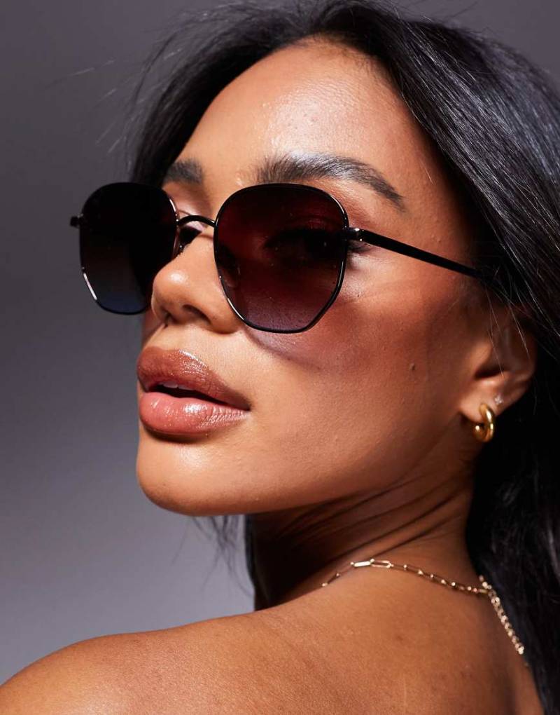 Quay - Big Time - Runde Sonnenbrille aus Metall mit Gläsern mit braun-blauem Farbverlauf von Quay Australia