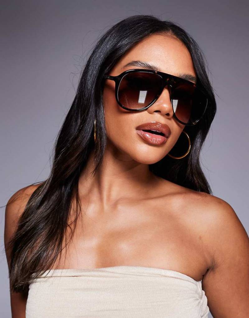 Quay - Chart Topper - Pilotensonnenbrille mit Schildpattmuster-Braun von Quay Australia