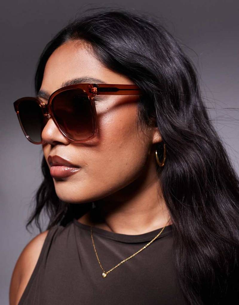 Quay - Wide Awake - Eckige Oversize-Sonnenbrille mit Farbverlauf in Braun und Rosa von Quay Australia