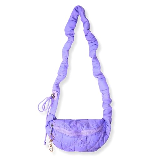 Qucchanen Gesteppte Bauchtasche mit süßem Katzen-Schlüsselanhänger, bauschige, leichte Umhängetasche, weiche Polsterung, Nylon-Schultertasche, Brust-Geldbörse für Damen, Violett, Casual von Qucchanen