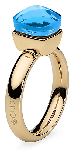 Qudo Firenze Edelstahl gold farbenem Ring mit Farbstein capri (blau) (56 (18)) von Qudo