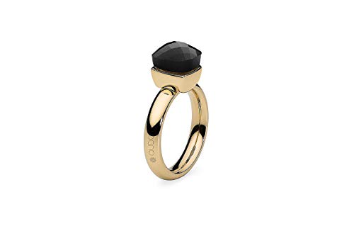 Qudo Firenze Edelstahl gold farbenem Ring mit "jet" Stein (schwarz) (56 (17.8)) von Qudo