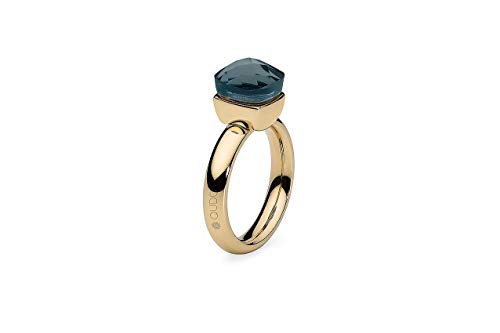 Qudo Firenze Edelstahl gold farbenem Ring mit "london blue" Stein (blau türkis) (56 (17.8)) von Qudo