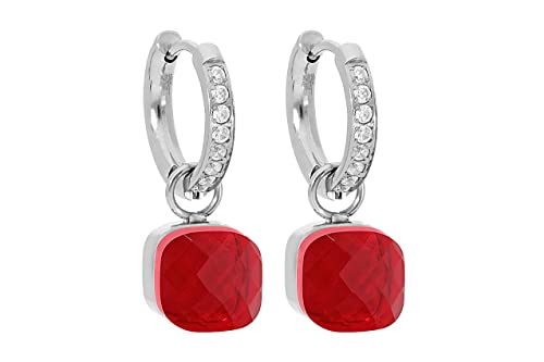 Qudo Firenze deluxe Creolen Edelstahl mit Zirkonias (rot) von Qudo