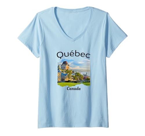 Damen Retro Quebec Souvenir Kanada Souvenir/Quebec T-Shirt mit V-Ausschnitt Damen Retro Quebec Souvenir Kanada Souvenir/Quebec T-Shirt mit V-Ausschnitt von Quebec Canada Souvenir Store