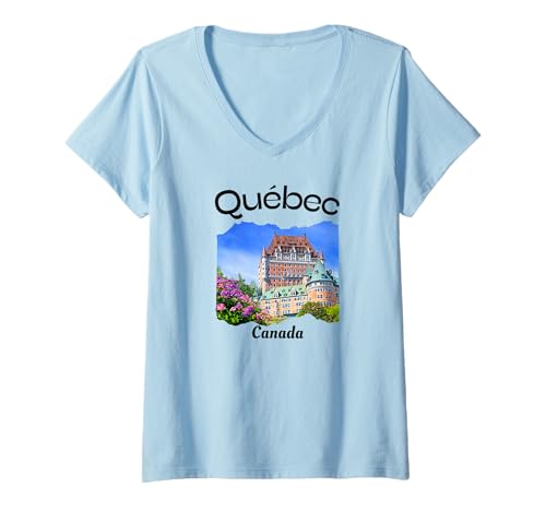 Damen Retro Quebec Souvenir Kanada Souvenir/Quebec T-Shirt mit V-Ausschnitt von Quebec Canada Souvenir Store