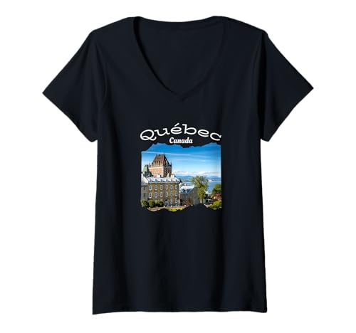Damen Retro Quebec Souvenir Kanada Souvenir/Quebec T-Shirt mit V-Ausschnitt Damen Retro Quebec Souvenir Kanada Souvenir/Quebec T-Shirt mit V-Ausschnitt von Quebec Canada Souvenir Store