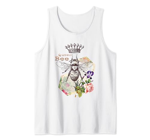 Queen Bee Damen Vintage Retro Floral Nostalgische Kunst T-Shirt Tank Top von Queen Bee T-Shirts
