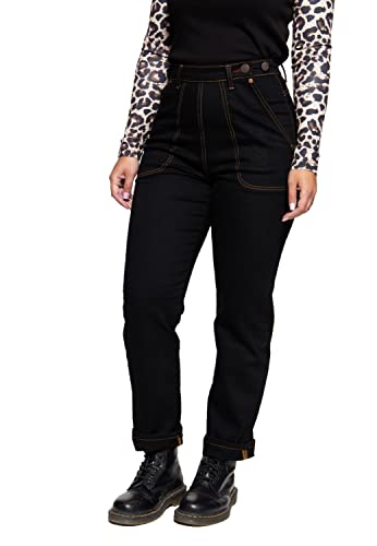 Queen Kerosin Damen 50´S Vintage Jeans High Waist Regular Fit Baumwoll Denim Teilungsnähte von Queen Kerosin