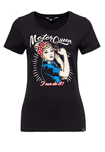 Queen Kerosin Damen Basic T-Shirt Slim Fit Retro Frontprint Motor Queen I Can Do It von Queen Kerosin