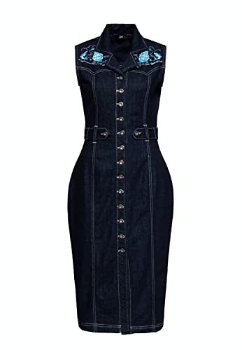 Queen Kerosin Damen Bleistiftkleid | Pencil Dress | Denim Kleid | Pencil Skirt | Jeanskleid | Rockabilly | Rockabella von Queen Kerosin