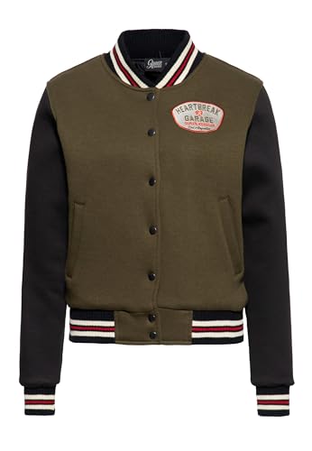 Queen Kerosin Damen College Jacke Sweatjacke 50s Vintage Retro Workwear Pin-up Rockabella Los Angeles Heartbreak Garage von Queen Kerosin