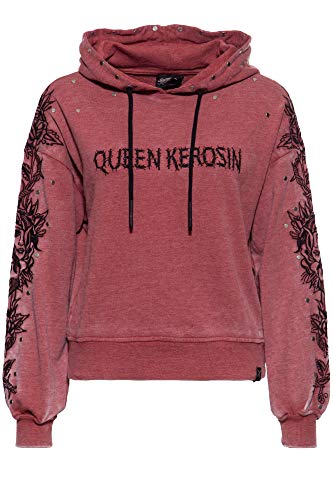 Queen Kerosin Damen Damen Hoodie | Hochwertige Stickereien | Nieten Details | Boyfriend Fit Rose Face von Queen Kerosin