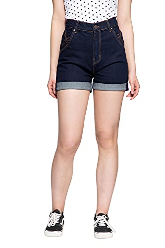 Queen Kerosin Damen Denim Jeans Shorts High Waist Wide Leg Baumwolle Stretch von Queen Kerosin
