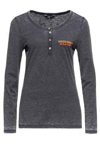 Queen Kerosin Damen Enzym Wash Longsleeve Langarmshirt Print Shirt Top Unikat Vintage Retro Used-Look Oberteil 70S Rock Rock Your Life von Queen Kerosin
