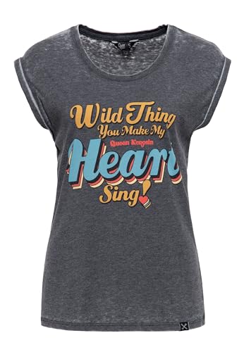 Queen Kerosin Damen Enzym Wash T-Shirt Print Top Unikat Vintage Retro Used-Look Ärmellos Oberteil 70S Wild Wild Thing von Queen Kerosin