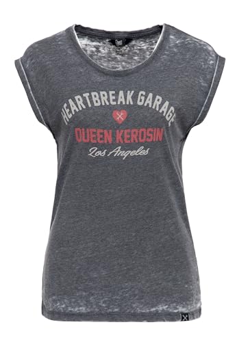 Queen Kerosin Damen Enzym Wash T-Shirt Top Unikat Vintage Retro Used-Look Rebel Biker Ärmellos Oberteil Heartbreak Garage von Queen Kerosin