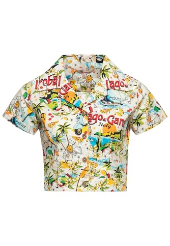 Queen Kerosin Damen Hawaii Bluse Cropped Bluse Hemdbluse Hawaiishirt Lago Di Garda Gardasee Italy Retro Vintage Crop Top 50S Rockabella Lago Di Garda von Queen Kerosin