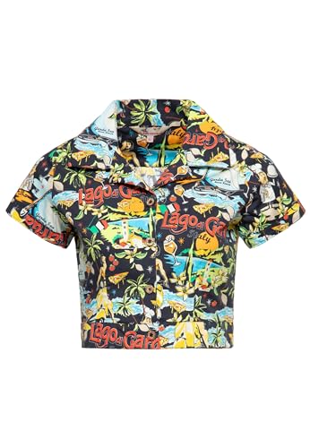 Queen Kerosin Damen Hawaii Bluse Cropped Bluse Hemdbluse Hawaiishirt Lago Di Garda Gardasee Italy Retro Vintage Crop Top 50S Rockabella Lago Di Garda von Queen Kerosin