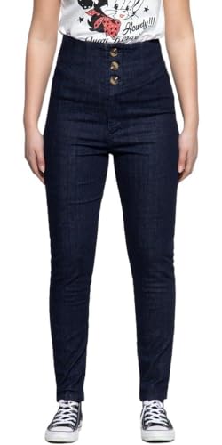 Queen Kerosin Damen High Waist Jeanshose Slim Fit Knopfleiste 50S Denim Vintage Formgebende Abnähern von Queen Kerosin