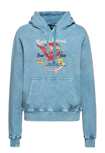 Queen Kerosin Damen Hoodie Kapuzenpullover Oilwashed Vintage Used Look Roadrunner Retro Damen Baumwolle Beep Beep von Queen Kerosin