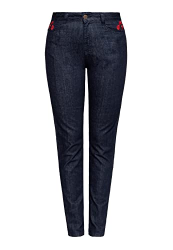 Queen Kerosin Damen Jeanshose High Waist Slim Fit Western-Style 50S Rockabilly Vintage Rosen Pants Denim Roses von Queen Kerosin
