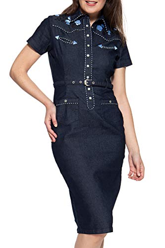 Queen Kerosin Damen Westernstyle Kleid, Dunkelblau, XS von Queen Kerosin