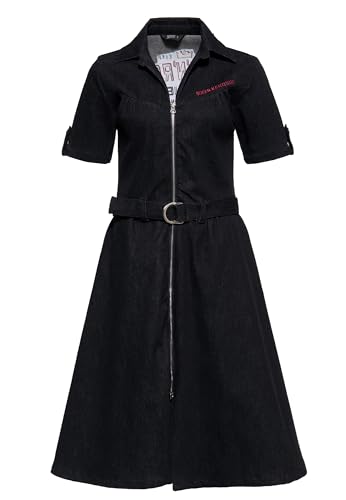 Queen Kerosin Damen Jeanskleid Swing Kleid A-Linien Kleid Rockabella 1950S Vintage Retro Rock'n'roll Denim Rockabilly Rock'n'roll Rebel Queens von Queen Kerosin