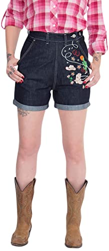 Queen Kerosin Damen Western Jeans-Shorts, Dunkelblau, L von Queen Kerosin